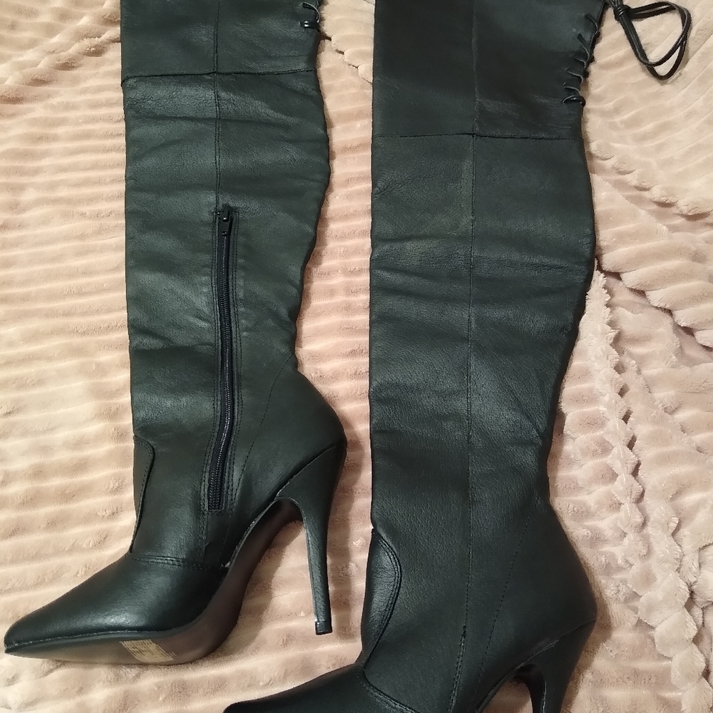 Nwob black leather thigh high over knee sz 6